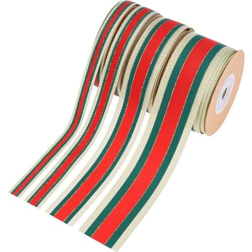 Christmas New Red And Green Stripes Color Contrast Ribbon Holiday Decoration Gift Bow Packaging DIY Rope 20Yards