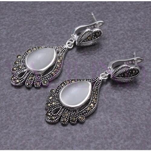 Wholesale good Elegant oval bead Round stone gem coral dangle stud pierced earrings Genuine Natural stone gems Fortune Fine jewe