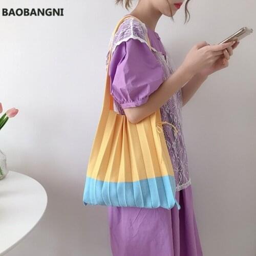 Pleated Panelled Canvas Shoulder Bag Shopping Bags for Women Simple Ladies Fashion Handbags Casual Tote