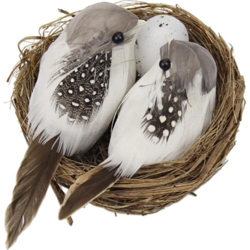 1 Set Realistic Feathered Birds with Nest & Birds Egg, Artificial Craft Birds for Garden Parties Lawn Decor Home Car Ornament