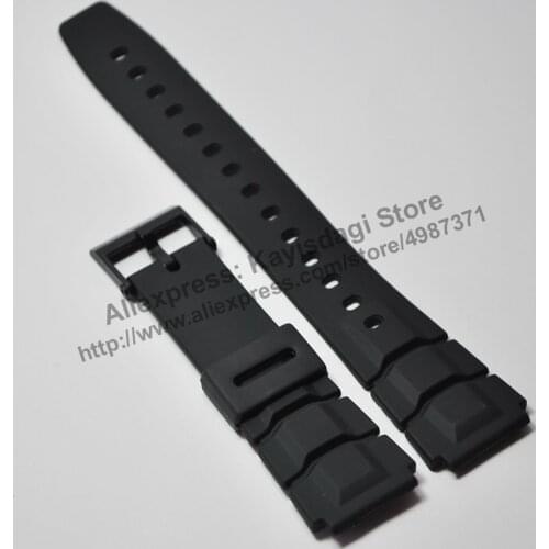 20mm Black Rubber Watch Band / Strap Compatible for Casio ALT-6000 , ALT-6100 , AQ-10