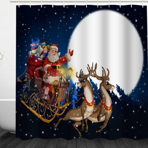 Merry Christmas Sled Elderly Elk Gift Pattern Design Custom Shower Curtains Bathroom Waterproof Mildew Polyester Fabric +12 Hook