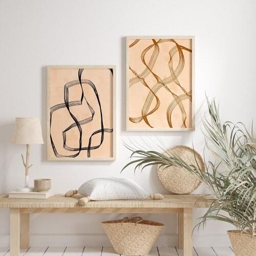 Abstract Line Mid Century Modern Minimalist Artwork Room Art Prints Set Of 2 Print Typography Painting No Frame Pictures