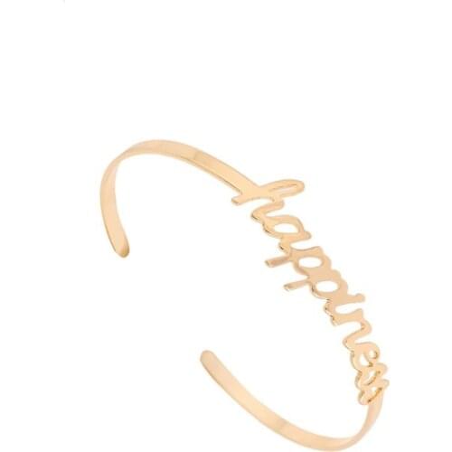 Shuangshuo New Arrival Letter of the Alphapet Bracelets Bangles Happiness Cuff Bangles for Women Couple Bracelets Jonc SZ057