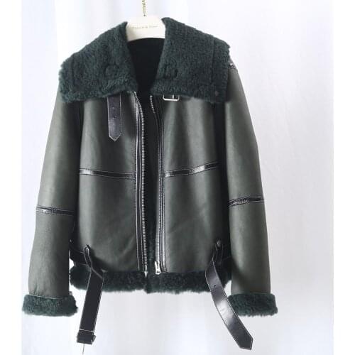 Real Fur Coat Winter Jacket Women Natural Merino Sheep Fur Genuine Leather Outerwear Belt Thick Warm Streetwear
