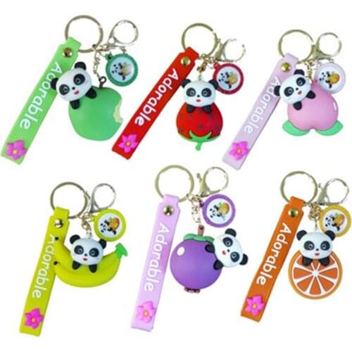 New PVC cute cartoon fruit panda doll silicone keychain creative small gift mobile phone school bag car pendant keychain