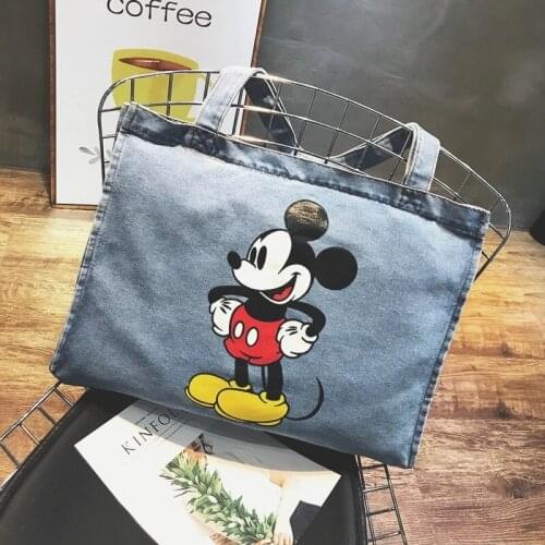 Disney Mickey cartoon large-capacity shopping bag denim shoulder bag ladies handbag canvas leisure bag book fashion street bag