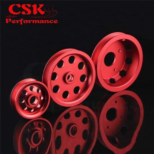 Light weight aluminum Crank Pulley Kit fits for 1989-1998 SR20DET Nissan 240SX S13 S14 S15 SILVIA RED