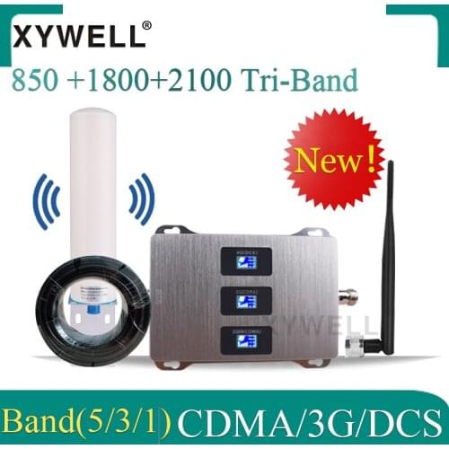 Tri-Band 850/1800/2100 Mobile Signal Booster gsm 2g 3g 4g GSM CDMA DCS WCDMA 2g 3g 4g GSM Signal Repeater 4g cellular Amplifier