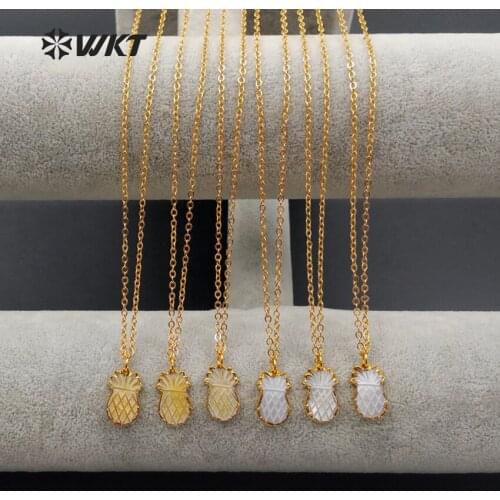 WT-N1082 WKT Natural Shell Pineapple Shape With High Quality Gold Color Trim Pendant Necklace For Women And Kids Necklace