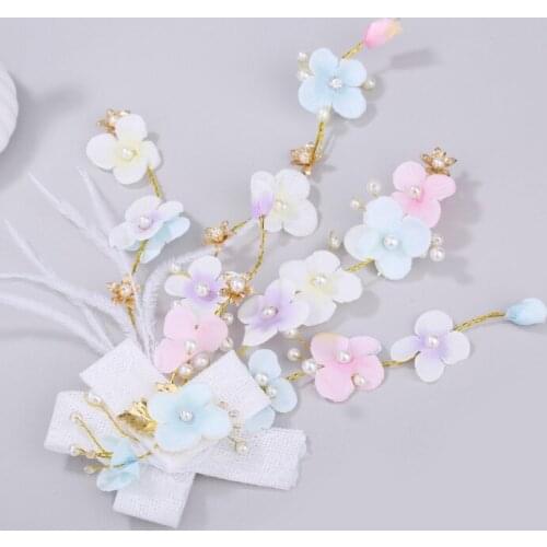 Colorful Flower Hair pin Jewelry Pearl Handmade Bridal Wedding Head clip Hairband Women Hair Accessories Ornaments
