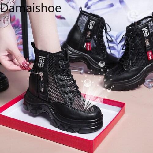 Mesh Hollow Martens Boots Womens 2021 Spring and Summer New Breathable Sandal Boots All-Match Thick Bottom for Outdoors Sandals