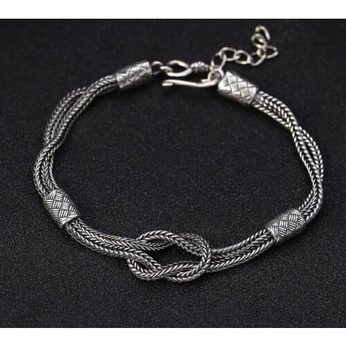 925 Sterling Silver color Chain Bracelet Vintage 925 Sterling Braided Bracelet Thai Silver Women Bracelet Handcrafted Jewelry