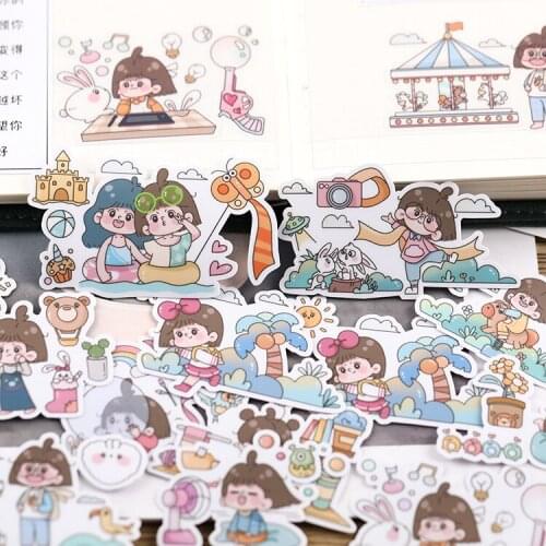 15pcs Girls small daily hand account girl sticker hand account cute diy album ins wind translucent decoration material