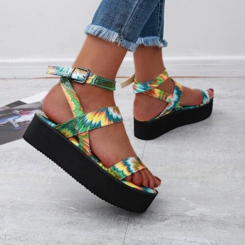 2021 Women Mixed Color Buckle Sandals Womens Platform Casual Flat Ladies Summer Comfort Shoes Female Beach Footwear Plus Size