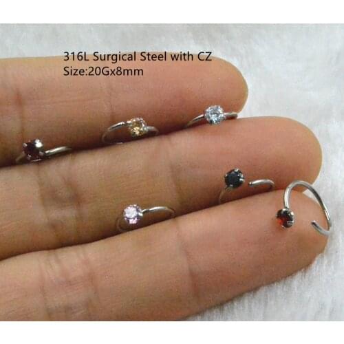 50pcs 316L Surgical Steel CZ 20Gx8mm Nose Ring Body Piercing Earring Tragus Cartilage Helix Ring Body Piercing Jewelry