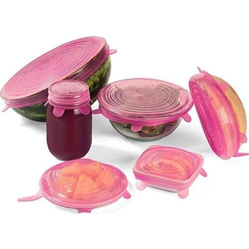 6Pcs Silicon Stretch Lids Fresh Keeping Cover Reusable Airtight Food Wrap Covers Stretchy Wrap Lid for Kitchen Cookware