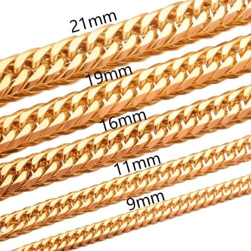 9/11/13/16/19/21mm Wide Strong Men Cuban Curb Link Chain High Polished Gold Color 316L Stainless Steel Bracelet/Necklace