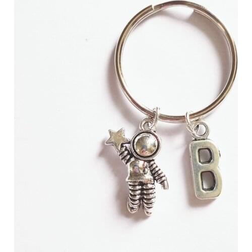 Astronaut Key Ring/ Keychain / Zipper Pull - Team Gift - Space Lover Gift - Astronaut Keychain with Initial