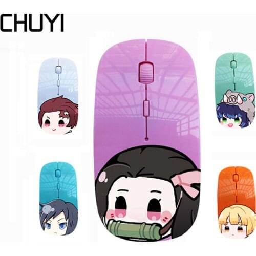 Anime Demon Slayer Wireless Mouse Cute Tanjirou Nezuko Inosuke Zenitsu Giyuu Mause Optical Ultra Thin Gaming Mice For Laptop PC