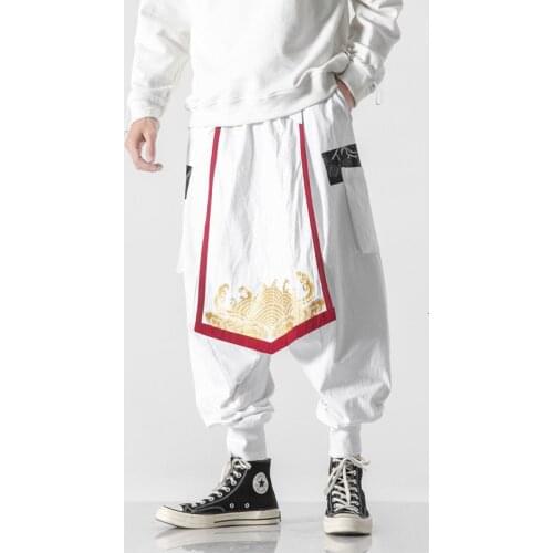MrGB Cotton Linen Men Wide Leg Pants Chinese Lucky Cloud Graphic Male Harem Pants Oversize Trousers Loose Vintage Mens Clothing