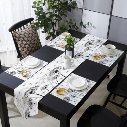 Black And White Dandelion Wedding Table Runner Table Mat Table Flag Tea Cabinet Cover Dustproof Tablecloth Home Decor