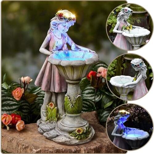 Flower Fairy Solar Light, Garden Outdoor Angel Statue Landscape Lamp, Resin Figurine Ornament for Courtyard Lawn Woodland Decor