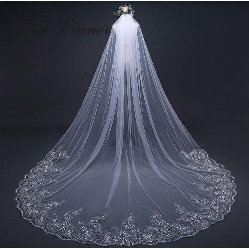 Bright Sequin Lace Wedding Veil 3 meters Long White Ivory Color Pretty Bridal Veil A8001