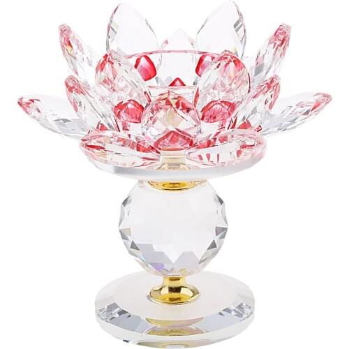 Crystal Lotus Flower Candle Holder Tealight Home Tabletop Feng Shui Decor