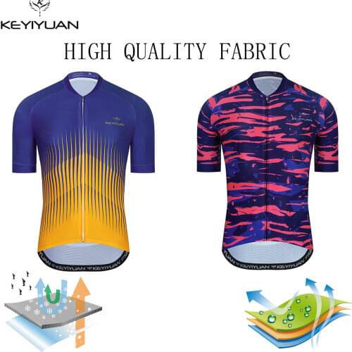 KEYIYUAN Latest Men Cycling Jersey 2021 Pro Team Mountain Bike Sportswear Short Sleeve Triathlon Top Maillot Ciclismo Hombre MTB