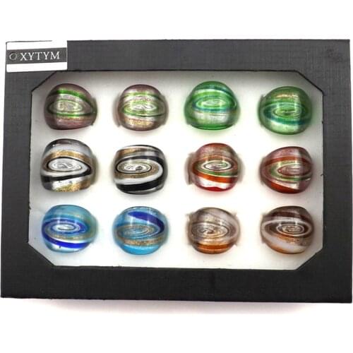Mixed Color Whirlpool Design Exaggerated Murano Glass Rings 12pcs/lot Free Shipping