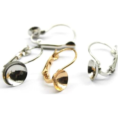 20pcs Earring Hooks Round Silver Gold Plated Cabochon Cameo Tray Settings Earring Blank Base Supplies for Jewelry