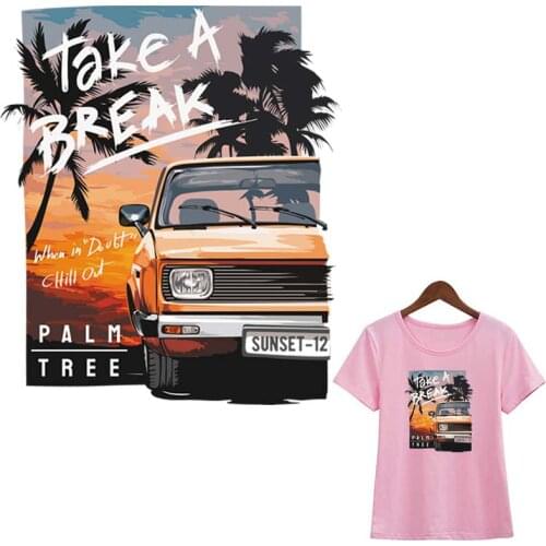 Summer T-Shirt Thermal Transfer Palm Tree Sticker Diy Accessory Heat Transfer Stickers On The Fabric Iron On Patch