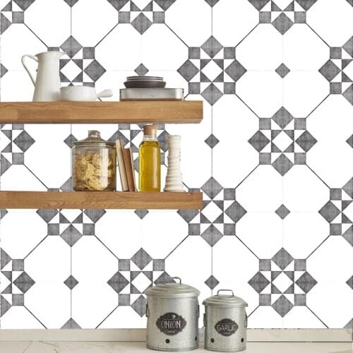Morocco Wall Sticker Black White Mosaic PVC Tile Sticker Waterproof Backspalsh DIY Stickers for Kitchen Bathroom Wall Decals