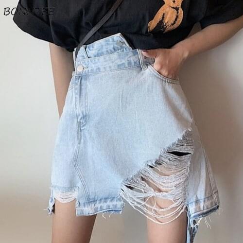 Mini Skirts Women Fashionable Irregular Solid Pocket Korean Style Abdomen Leisure Chic Streetwear Fashion All-match Ladies Denim