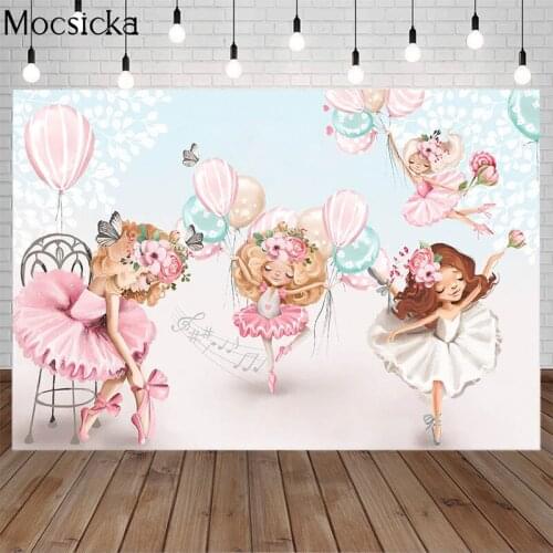 Mocsicka Ballet Dancer Girl Princess Balloon Customized Photography Backgrounds Birthday Backdrops Baby Shower Newborn Photozone
