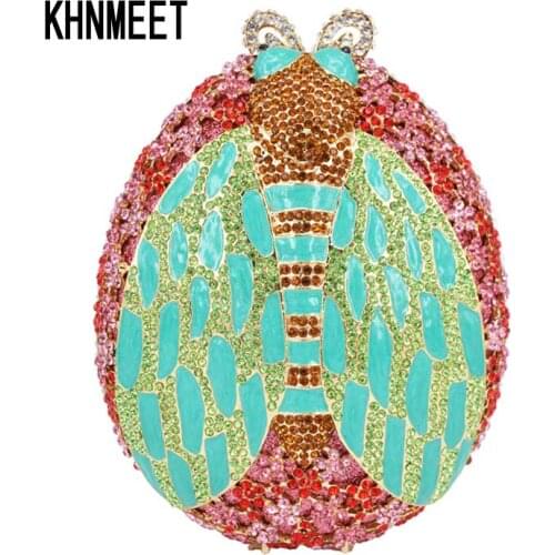 Fashion Luxury Party Evening Bag Green Diamond Crystal bag Lovely cicadas Animal Clutch Bag for Ladies Wedding Purse 567