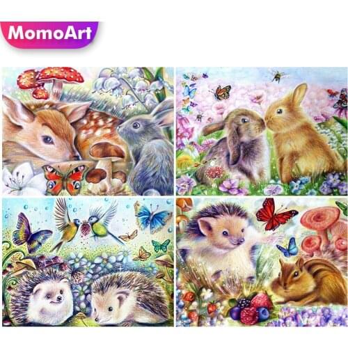 MomoArt Diamond Embroidery Hedgehog Rhinestones Diamond Painting Animal Full Drill Square Mosaic Rabbit Cross Stitch Home Decor