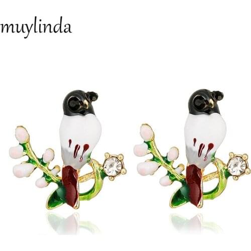 Muylinda Earring Gifts For Women Bird Enamel Earrings Girls Small Rhinestone Earring Jewelry Party Statement