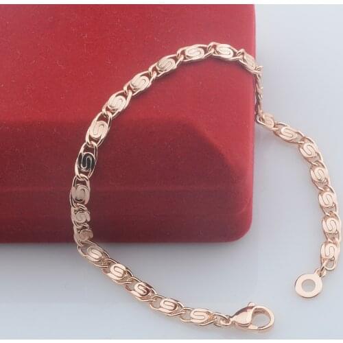 4MM Women Bracelet Men 585 Rose Gold Color Snail Smart Chains