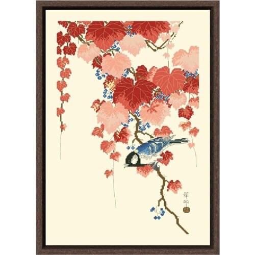 Bird with red ivy cross stitch kits Dreampattern embroidery needlework sets 18ct 14ct 11ct light yellow cloth DIY handmade