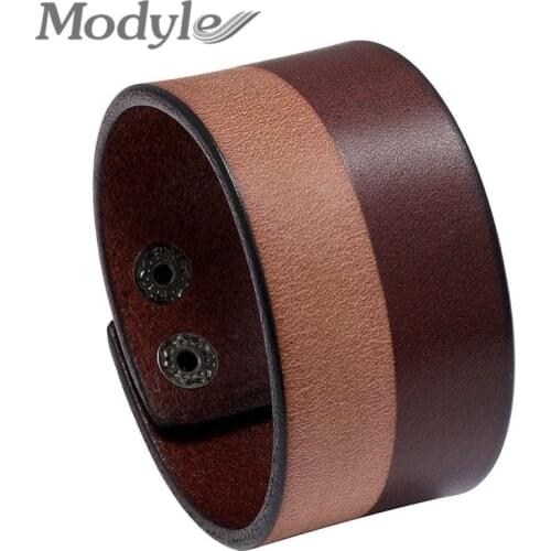 Modyle New Fashion Punk Gothic Rock Wide Leather Cuff Bracelet Wristbands Charm Bangle for Men Fashion Male Jewelry