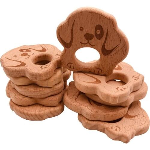 New Baby Food Grade Wooden Teether Ring Cartoon Animal Dog Elephant Shape Baby Nursing Teethers Safe Newborn Teething Toys Gift