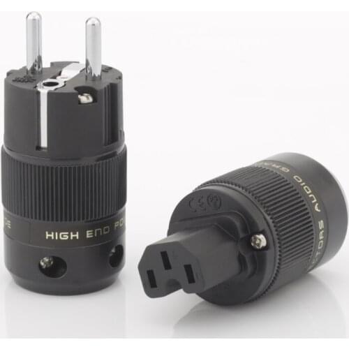 One Pair PE+PC Rhodium Plated EUR Schuko EU Power Plug & IEC Connector plug