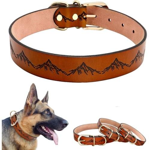 Real Leather Dog Collar Durable Pet Training Collar Pitbull Big Dogs Collars Adjustable For Small Medium Large Dogs