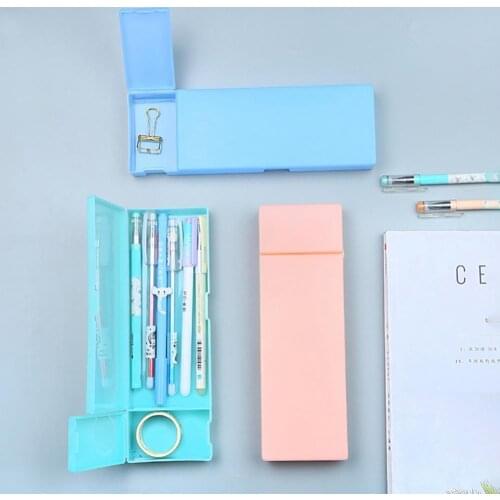 Semi-Transparent Plastic Large Capacity Pen Box Pencil Case Stationery Holder