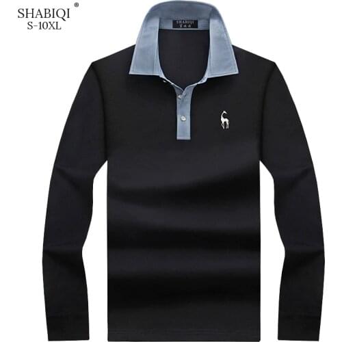 SHABIQI 2021 Men Polo Shirt Mens Long Sleeve Solid Polo Shirts Camisa Casual cotton Polos Masculina Plus size S-10XL