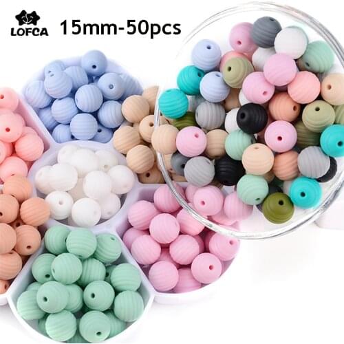 LOFCA 50Pcs Silicone Beehive Beads Baby Teething Round Beads 15mm BPA Free Food Grade Colorful Nursing Necklace Pacifier Clip
