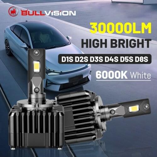 Bullvision D1S LED Headlight HID D3S 30000LM CSP Chips 6000K White 1:1 Size High Beam Low Beam Car Lights Ice Bulbs For Lens 12V
