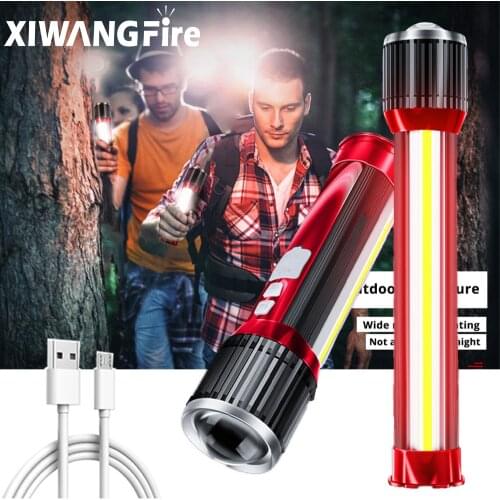 Telescopic Zoom LED Flashlight Outdoor Flashlight Rotating with Side Light Rechargeable Camping Light Floodlight Power Bank